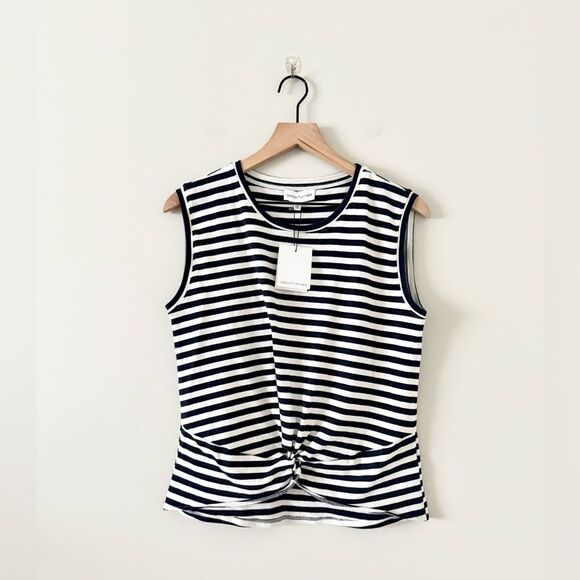 NWT Gibson * Latimer Cotton Blend Sleeveless Top in Navy & White Stripe - Size S - Picture 1 of 5